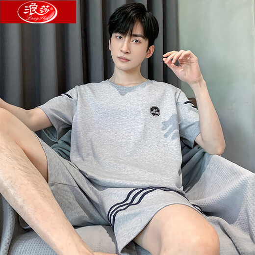 Langsha Sommer Herren-Pyjamas Kurzarm Shorts Cotton Teenager Jugendliche koreanische Studentin großer Home-Anzug mit mittlerem Alter dünne 9930 l Männer (Empfohlen 100-130jin [Jin gleich 0,5 kg])
