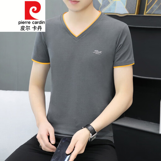 皮尔卡丹（pierre cardin）针织新款男士短袖V领韩版修身男装打底衫半袖休闲男式T恤上衣服潮 691白色 M