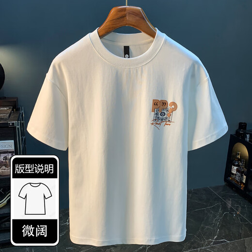 Jeep Spirit Camiseta de manga corta para hombres 2025 Camiseta de moda delgada de verano Xinjiang Cotecillo redonda de cuello redondo de hombres a media manga T White 2 [ZJ1047 Fit Version] M Adecuado para 90-108Jin [Jin iguala 0.5 kg]
