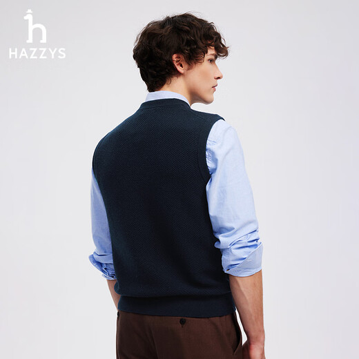 HAZZYS Haggis autumn casual Henry collar cardigan vest sweater men's solid color fashionable inner top navy blue 170 92A 46