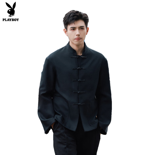 Playboy Chinese style tunic suit men's complete set of dk uniform spring and autumn new Chinese style stand collar national trend button coat black jacket S collection priority delivery