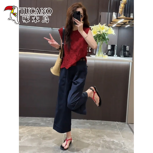 Spechts Sommeranzug High-End-Anzug kleiner Hohlspitzen-Spitzen-Top-Hose zweiteiliger Top S (80-100)