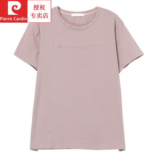 皮尔卡丹（pierre cardin）夏天短袖t恤女加大码宽松刺绣女装棉体恤上衣中年妈妈打底衫女 咖啡【9892款】棉95%氨纶5% L 100-115斤