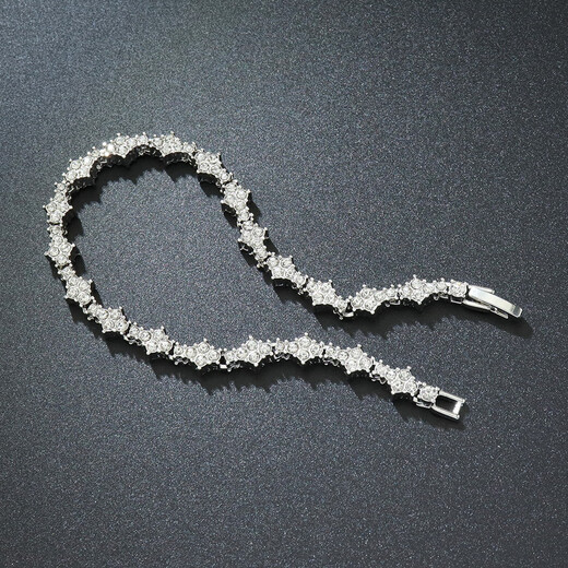 European and American ins style full diamond flower-shaped cross men's and women's trendy tennis chain bracelet bracelet TennisBracelet silver 20cm 8inch ()