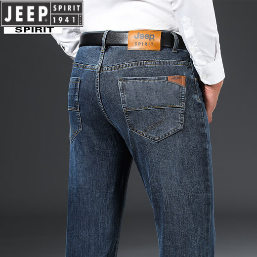 JEEP SPIRIT2025新款牛仔裤男春秋厚款宽松直筒高端弹力中年深档正版长裤 黑灰-679- 厚款 29 码【腰围2.2尺】