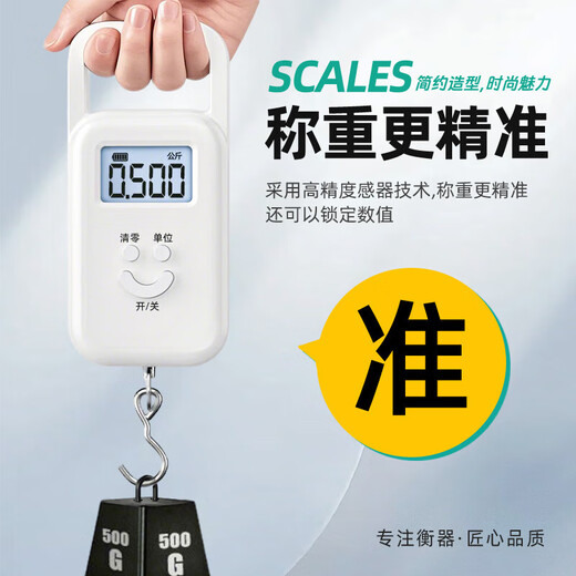 手提秤电子秤便携秤克秤称菜快递吊秤高精度行李秤 白色聚能快充款50公斤高精度5克