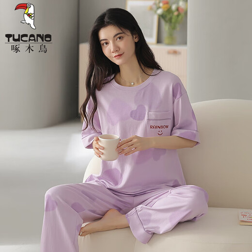 TUCANO; Woodpecker full cotton short-sleeved pajamas women's suit summer trousers pure cotton home clothes can be worn outside in summer spring and autumn cartoon Y9715 M (recommended 75-95Jin [Jin equals 0.5 kg])