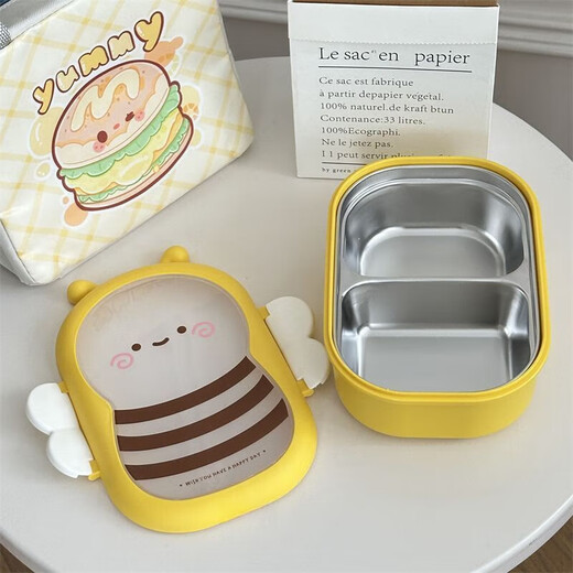 Enshousu Cute Little Bee stainless steel insulated lunch box with compartments lunch box for students, office workers and children Xiaomi*Bee stainless steel lunch box with two compartments