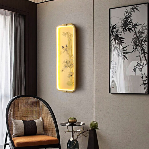 灯乔全铜新中式壁灯客厅背景墙灯铜雕刻珐琅彩过道书房卧室床头灯9866 岁岁平安-三色光【全铜+浮雕】