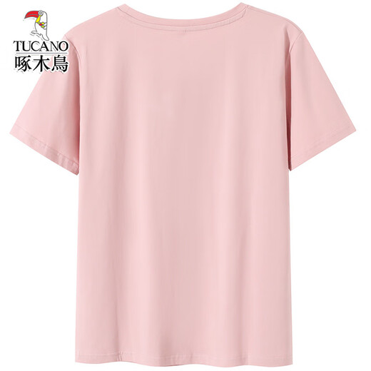 啄木鸟感纯棉粉色t恤女士短袖宽松文艺创意气质体恤衫夏装新款上衣 6172灰粉纯棉 短袖 L (建议105-120斤)