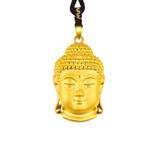 Dewey Van Zu gold-wrapped silver 999G yellow gold Buddha head Tathagata classic exquisite peace Buddha head pendant women's gift gold-wrapped silver Buddha head pendant 2 grams with black rope necklace (thick gold layer)