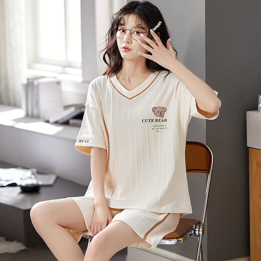 Calculat&Keen（CALCULAT&KEEN） CK睡衣女夏季纯 棉可爱薄款短袖裤学生两件套装春秋天大码宽松 咖啡色GXT6636图色 3XL (建议145-155斤)