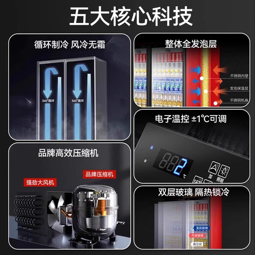 Zhigao Displayschrank gekühltes Getränk Getränkekabinett Gefrierschrank kommerziell frischer Schrank Supermarkt Glastür Kühlschrank vertikaler Bierschrank Große Doppel Tür unter 698L [wahrer luftgekühlter und frostfrei] Erste Energiesparung von 30% erster Ebene