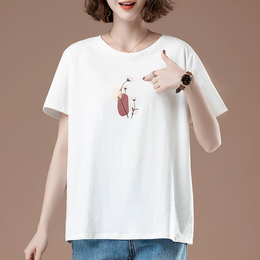 Lanye Mengxiang women's short-sleeved high-end women's fashionable middle-aged fat mmt shirt women's summer plus size women's loose cotton middle-aged coffee 9892 models cotton 95% spandex 5% L 100-115Jin [Jin equals 0.5 kg]