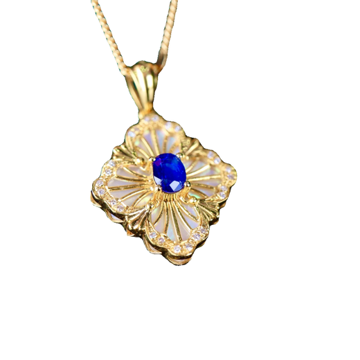 HEEKAIYI Sapphire Necklace for Women Royal Blue 18k Gold Diamond Pendant Chinese Valentine's Day Birthday Gift for Wife and Girlfriend <Lifetime Warranty>