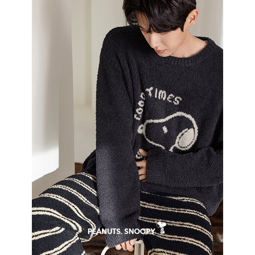 Benny Bear Beiyan Autumn and Winter Coral Velvet Couple Pajamas Women's Snoopy Warm Home Clothes Loose Men's Half Velvet Suit F60435 Women's L Size