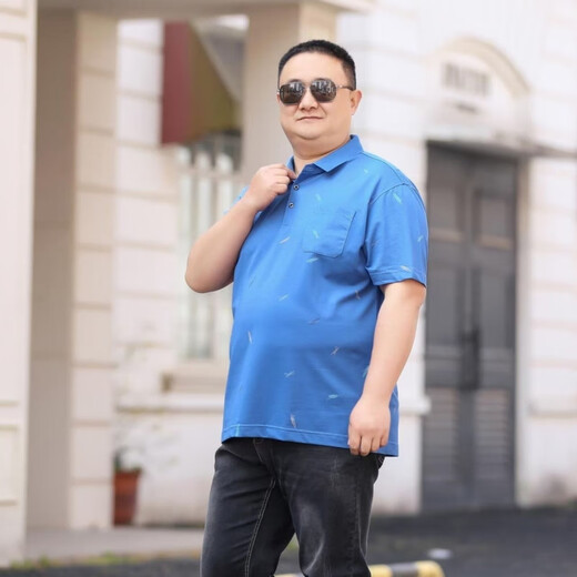 Romon (Romon) 280 plus Fett plus großer Fettmann-Fett-Mann-Herren-Kurzärmel-Sommerhemd-Kragen T-Shirt hübsches Druck, damit es schlanker Papa 9920 Grau 3xl 190 3x (180-200) aussieht