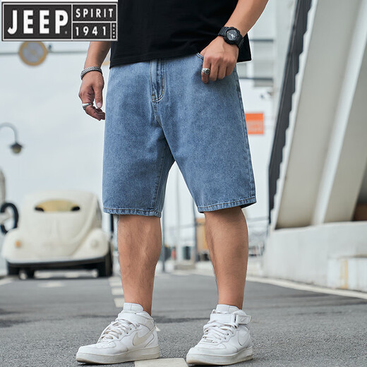 
JEEP SPIRIT Jeep Large Size Men's Fatty Denim Cropped Pants Loose Fatty Mid-Pants Summer Casual Plus Fat Plus Large Shorts Men [Stretch Style] Blue Gray MZ1389 36 170Jin [Jin equals 0.5 kg] About