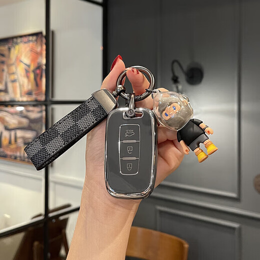 Kaiser Zhui gilt für Peking Hyundai IX35 Key Cover IX25 MAP-Blei Elantra Rena Yuena Sheng Dafista Buckle Hyundai A-Stil kühl schwarz mit Plaidgürtel 3523