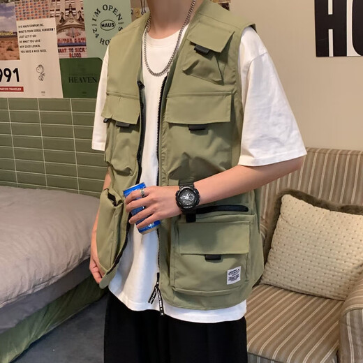 
Working vest for men and women in summer thin multi-pocket vest sleeveless vest for men and women in summer versatile functional style and jacket trend National trend-M2013 [Green] 3XL