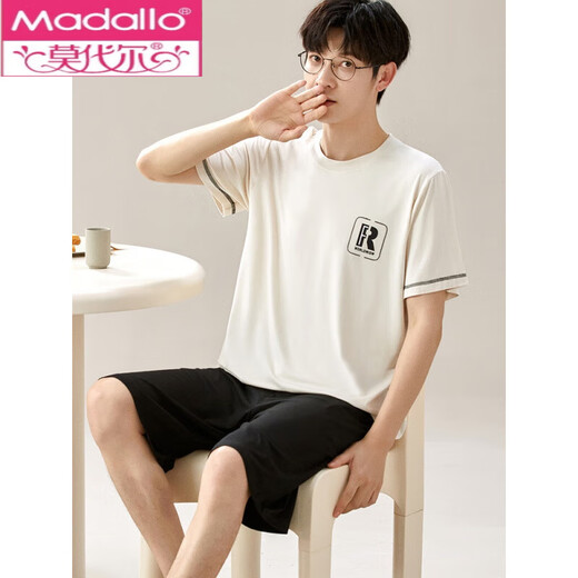
Modal pajamas men's summer short-sleeved shorts two-piece suit loose ice silk thin style large size can be worn outside home clothes 6624 L