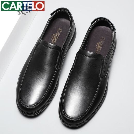 Cartelo Lederschuhe für Herrenkopfschicht Cowhide Weiche Sohle bequem einen Fuß zum Pedal Business Casual Dad Herrenschuhe 6931 Schwarz 42