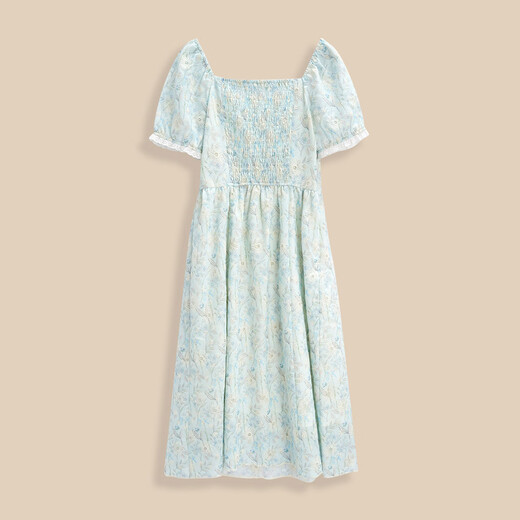 IEF/aiyifu Kleid 2025 Sommer Neues französisches französische kleine Frau Temperament Blumenkleid weiße blaue Blume S
