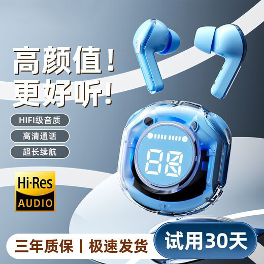 Stimme von Berlin transparenter Digitalanzeige drahtlose Bluetooth-Kopfhörer In-Ear Sport End-Battery-Geräusch-Stornierung Musik Bluetooth Kopfhörer Frauen Gletscherblau [30 Tage Probe kostenlos]