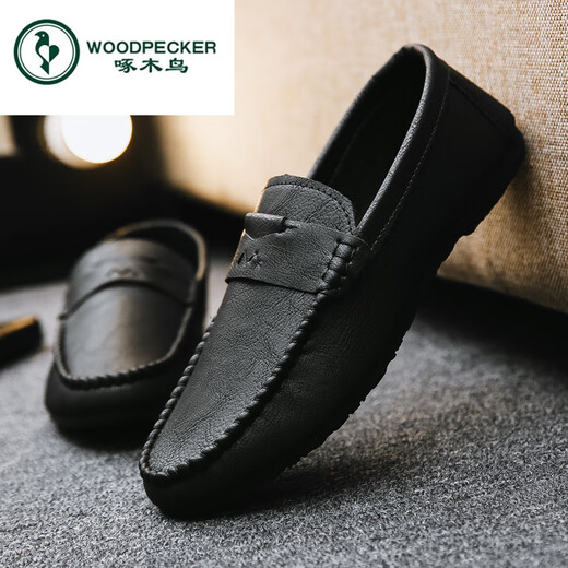 啄木鸟豆豆鞋男2025新款春季男鞋英伦男士休闲皮鞋潮流百搭皮面休闲板鞋 YL-D826棕色 39