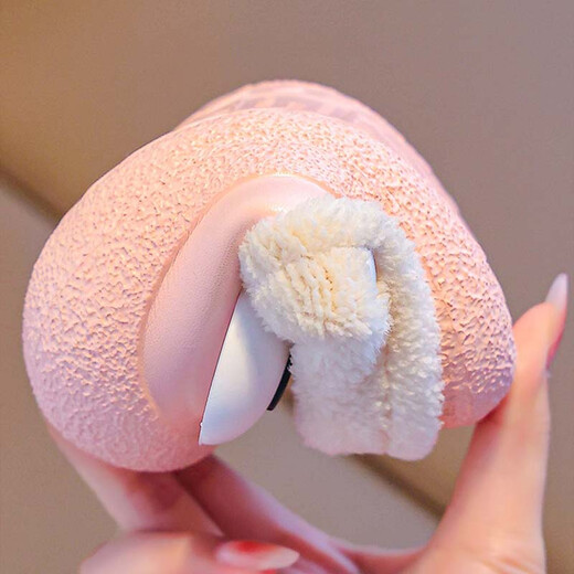 Dahui children's cotton slippers for girls, cute slippers for home use in autumn and winter, new velvet baby warm indoor slippers, big eye pink - size 26/27, inner length 17cm