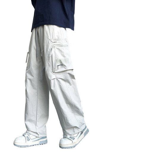 ZIPJBX workwear casual pants for men in summer fashion trendy brand loose and versatile ice silk quick-drying men's straight-leg pants 9866 black M suitable for 80-100Jin [Jin equals 0.5 kg] to wear around