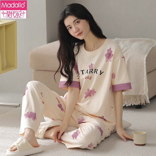 Modal summer women's short-sleeved pajamas set pure cotton trousers pure cotton home clothes summer Korean style thin style can be worn outside Y9712 M (recommended 75-95Jin Jin equals 0.5 kg)