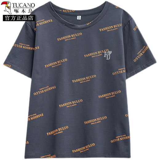 啄木鸟（TUCANO）胖mm遮肚子百搭纯棉短袖t恤女2025夏装新款200斤宽松显瘦休闲上衣 9928灰色 M 80-95斤