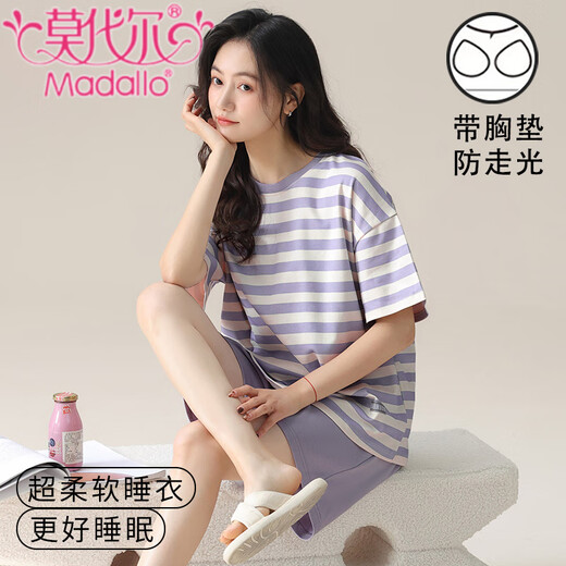 
Modal pajamas for women in summer short-sleeved bear with breast pads cute girl ice silk home clothes large size casual suit for outside wear high quality 12611 M (70-95Jin [Jin equals 0.5 kg])