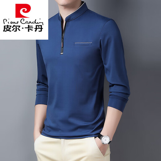 皮尔卡丹（PIERRE CARDIN）立领t恤男长袖冰丝春秋薄款高端男装2025新款春装卫衣春秋打底衫 6623宝兰 S 165
