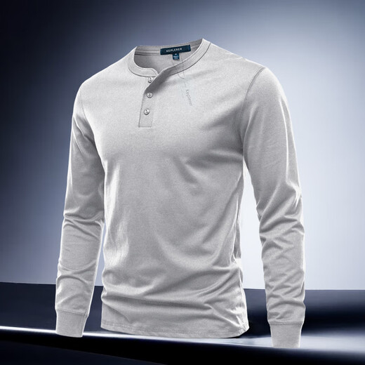 ANTCITY 202025 Spring and Autumn New Men's Henley Long Sleeve Classic Retro Style Versatile Top Simple and Comfortable White S Weight 90~120Jin Jin equals 0.5 kg