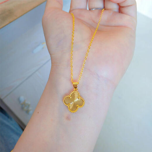 MHFDO Bengal Red Gold Flower Blooming Wealth Pendant Vietnam Sand Gold Necklace Water Wave Chain Live Gold Plating Shake Flower Blooming Wealth 2 Pendant + Double Water Wave Chain