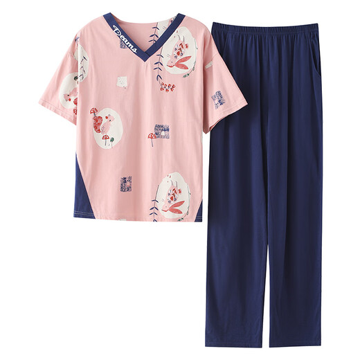 Langsha 2025 Neue Pyjamas Frauen reine Baumwoll-Kurzärmelhosen in Sommer Cartoon süße Mädchen können außerhalb von 7374 m empfohlene 80-100jin tragen [Jin ist 0,5 kg]