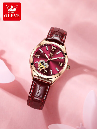 BEYZK2025 new women's watch women's student brand name Swiss mechanical watch women's niche light luxury waterproof women's watch 6636 elegant red SF Express + gift + ten years of warranty