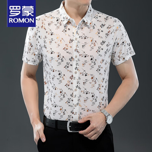 罗蒙（ROMON）25夏季新款男装短袖衬衫薄款衬衣时尚潮流休闲爸爸装上衣 9898金色 2XL 180