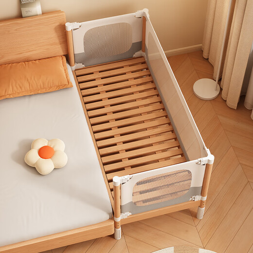 Juelebang mother and baby special beech spliced bed anti-fall safety guardrail bed fence block widened bedside baby children's bed single bed 150*60 upgraded thickening and widening safety fence