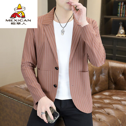 Scarecrow Jeune Slim Ice Silk Striped Summer Suit à manches longues Men's Korean Style Casual Casual Beau