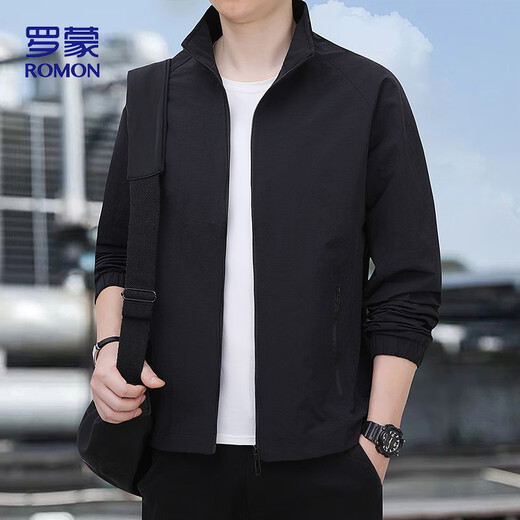罗蒙夹克男秋季商务休闲时尚百搭立领行政棒球上衣外套男装B9JK黑XL