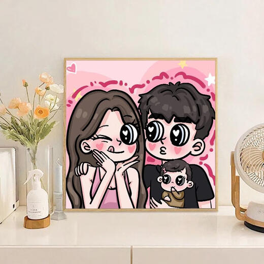 Drei-April Tiger Stern Schmetterling Prinzessin Familie Digitalöl Malerei DIY Handgefüllte Färbung Acrylölmalerei Familien Porträtdekoration Malerei NX12049 20*20 cm verschärftes Innenrahmen