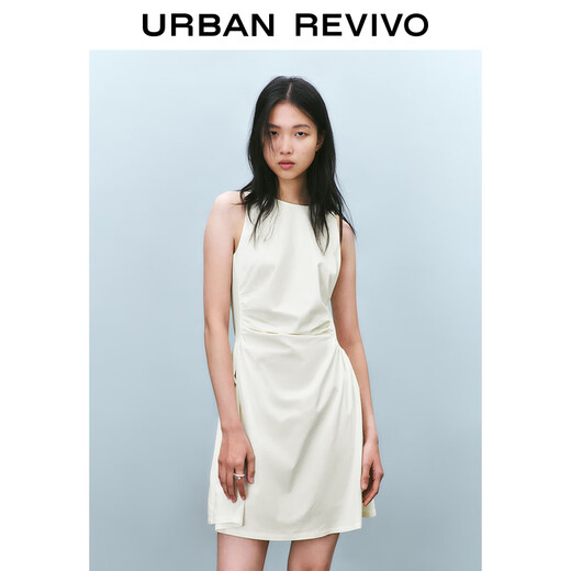 UR2025 Frühling Neues Frauenmodemetemperament Faltes Taille Kurzkleid UYY750029 Beige s
