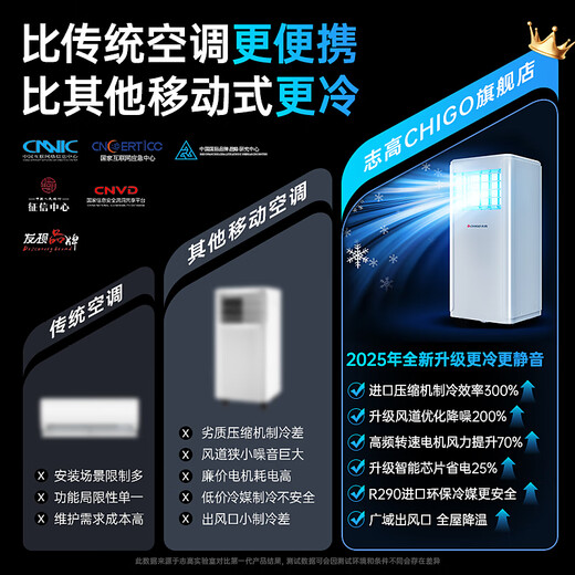 CHIGO mobile air conditioner single cooling and heating air conditioner all-in-one machine free of installation removable portable dehumidification vertical small air conditioner bedroom living room kitchen air conditioner 1.5 HP single cooling-new model launched