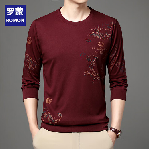 Romon (Romon) mittlerer und junger Sommereis-Eisseice Long-Ärmeln T-Shirt Dünner runder Hals 2023 Neuer Männer mit mittleren Altersbasis T-Shirt Trend B6627 Upper Green M 165/105/48100-120jin [Jin gleich 0,5 kg]