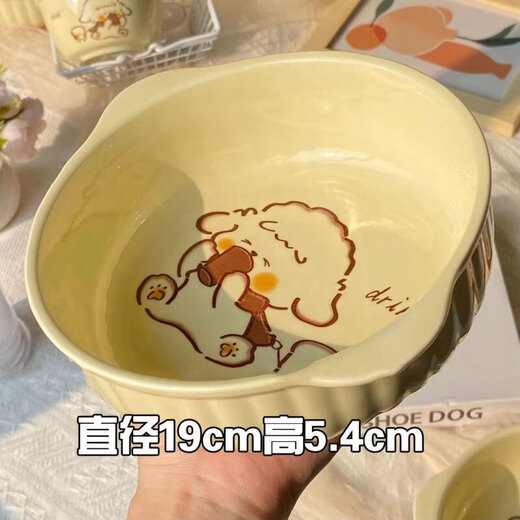 Milk fufu ceramic underglaze color double-eared bowl for one person household tableware set with spoon and chopsticks dormitory instant noodle salad bowl 4-piece set double-eared bowl + rice bowl + spoon + chopsticks