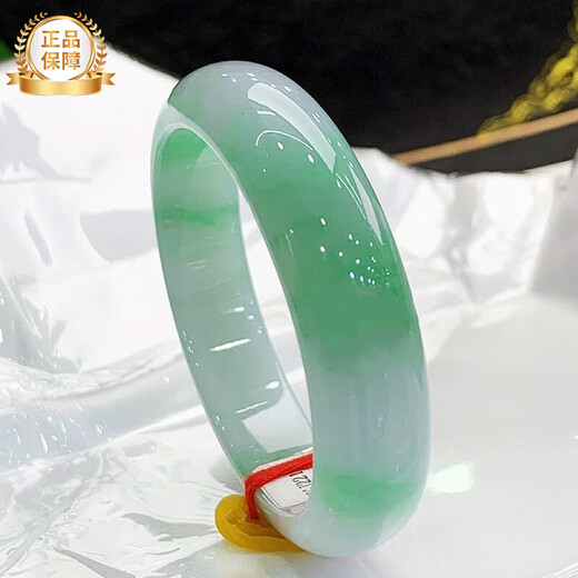 Myanmar Ice Jade Bracelet Jade Bracelet Light Green Floating Flower Bracelet Floating Green Positive Circle Ice Waxy Jade Bracelet Women's 58 Circle Mouth