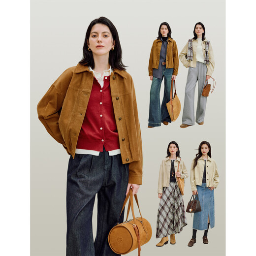 InMAN (INMAN) retro corduroy Bath style flower bud jacket 2025 autumn women's new casual and versatile loose top Pear Blossom M